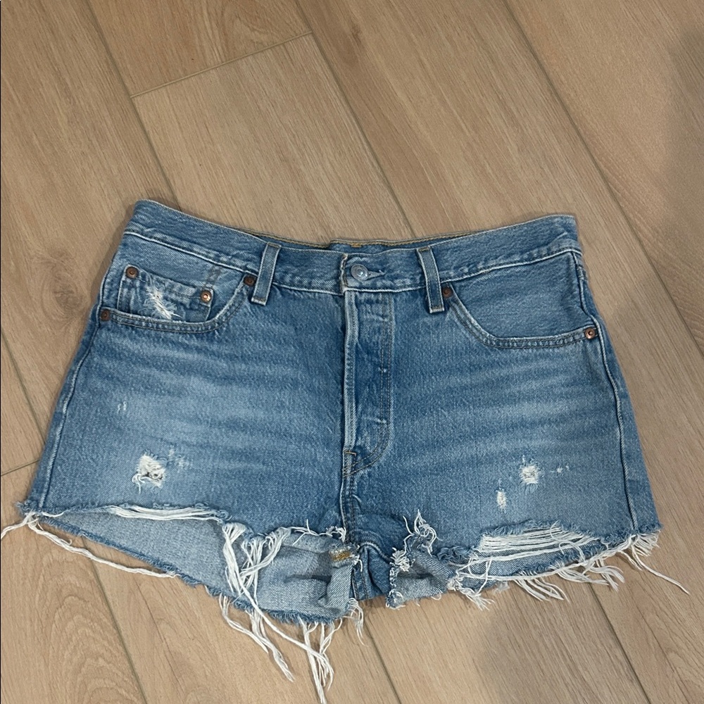 Levi's Distressed Blue Denim Cutoff Shorts